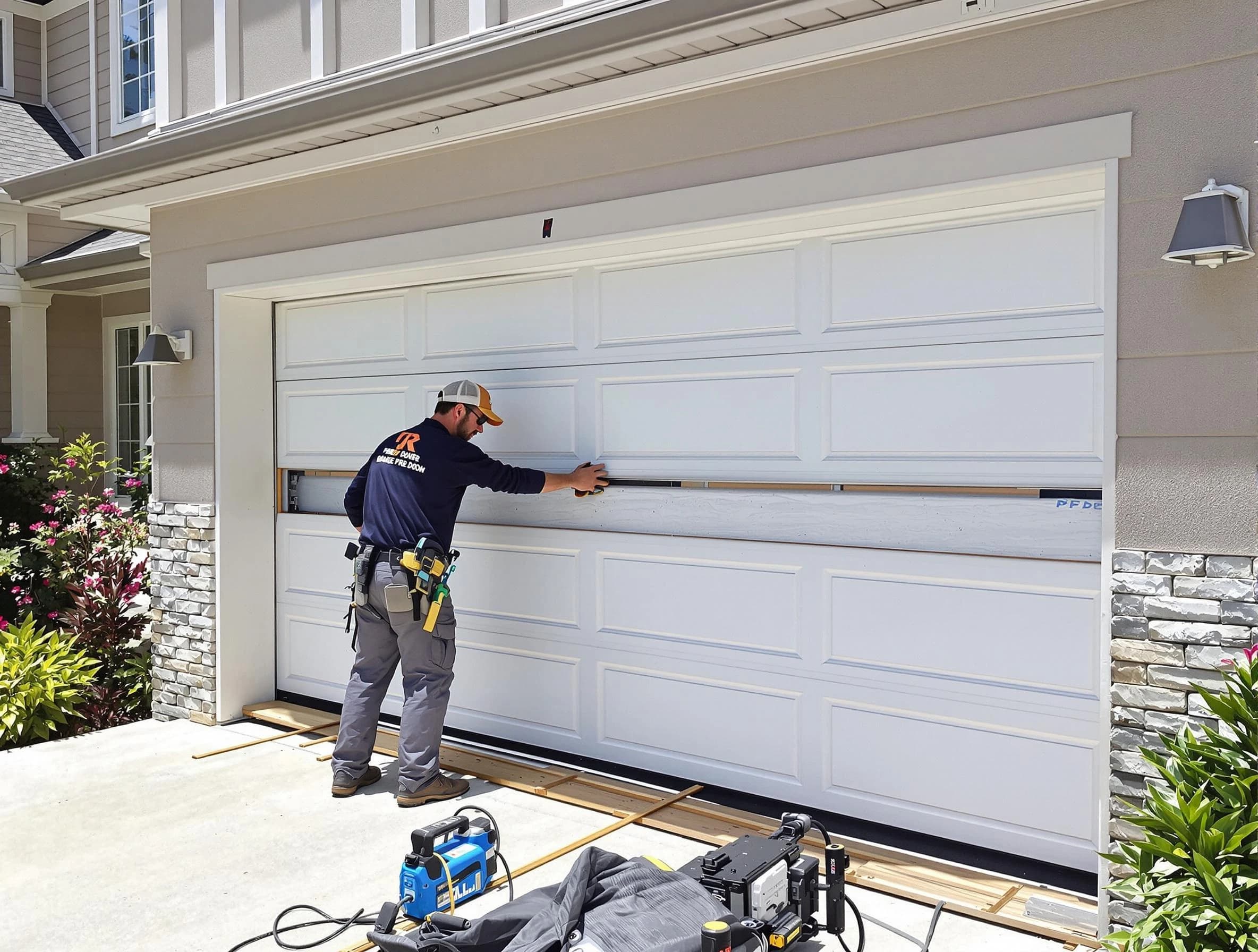 Baldwin Garage Door Repair team performing complete garage door replacement at Baldwin residence