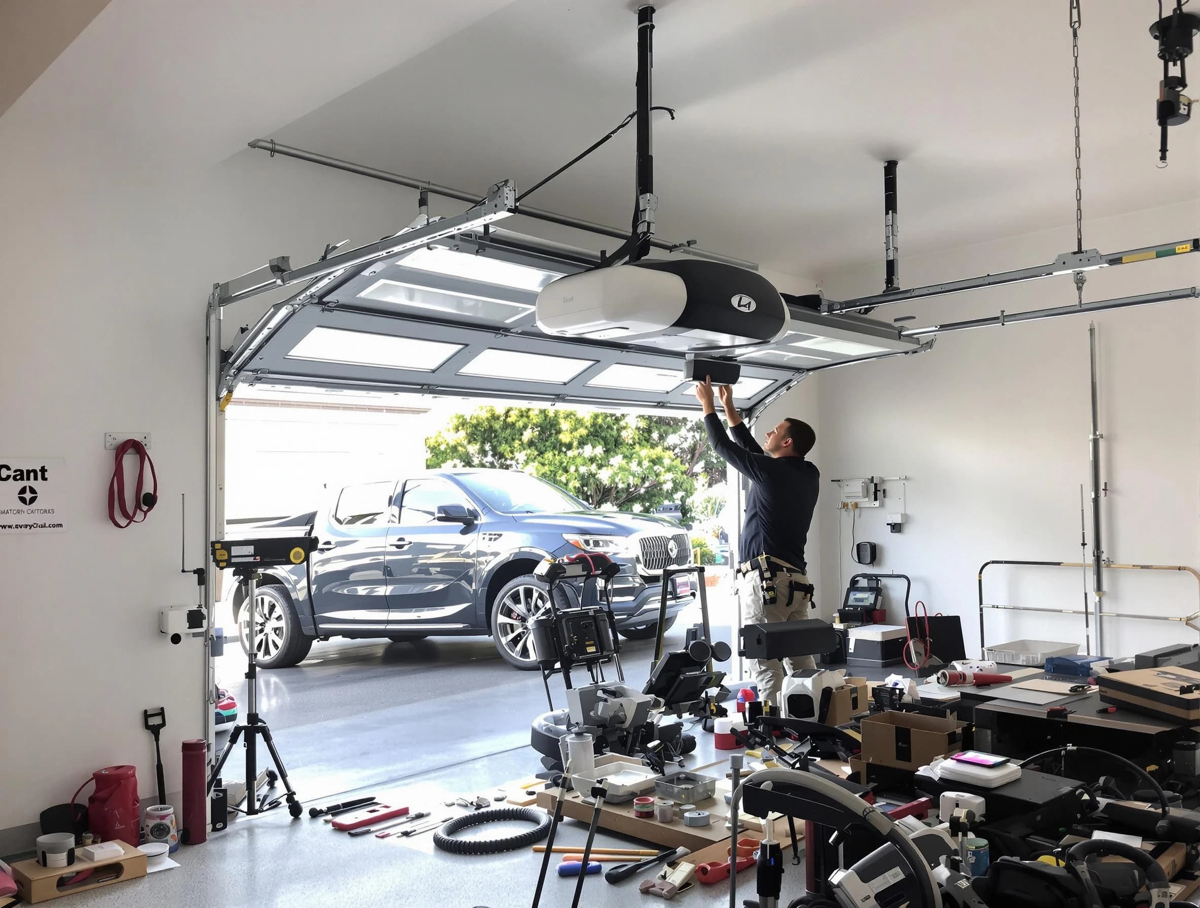 Baldwin Garage Door Repair specialist installing smart garage door opener system in Baldwin home