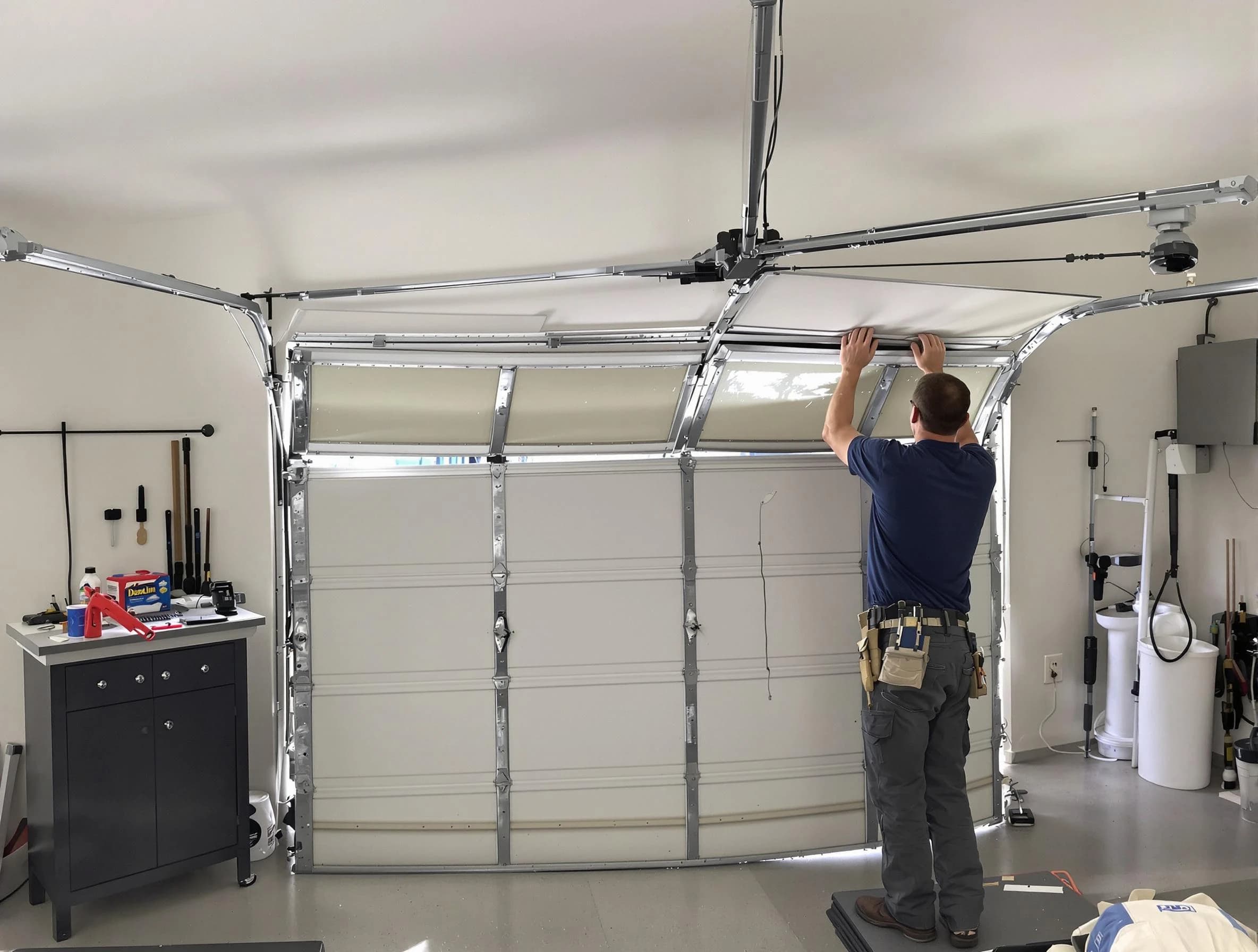 Baldwin Garage Door Repair specialist performing precise section replacement on Baldwin garage door