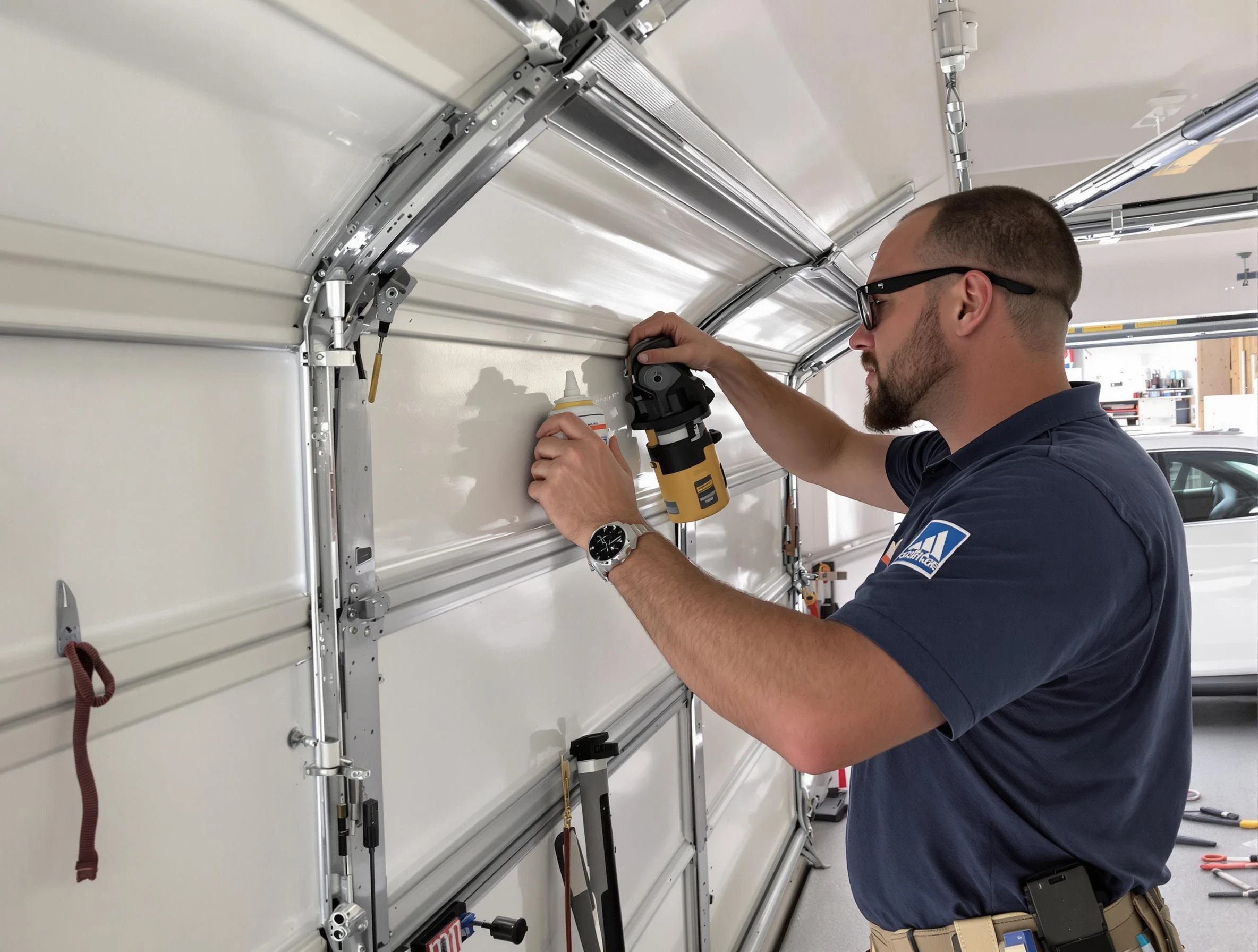Baldwin Garage Door Repair technician quieting a noisy garage door in Baldwin